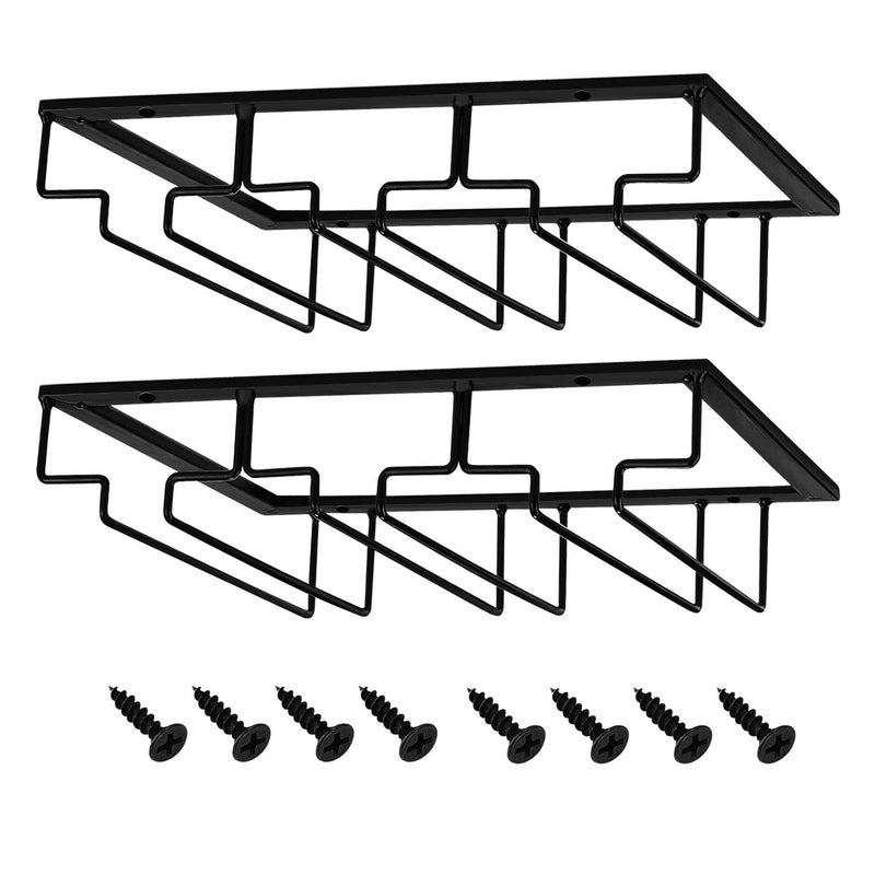 MOCOUM Wine Glasses Rack Under Cabinet Stemware Rack, Wine Glass Hanger Rack Wire Wine Glass Holder Storage Hanger for Cabinet Kitchen Bar (Black, 3 Rows 2 Pack) - Image 1